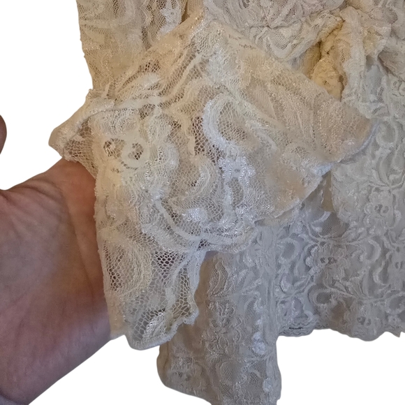 Zena Jeans Vintage Cream Floral Lace Bow Front Top Long Sleeve Small Y2K - Picture 7 of 12